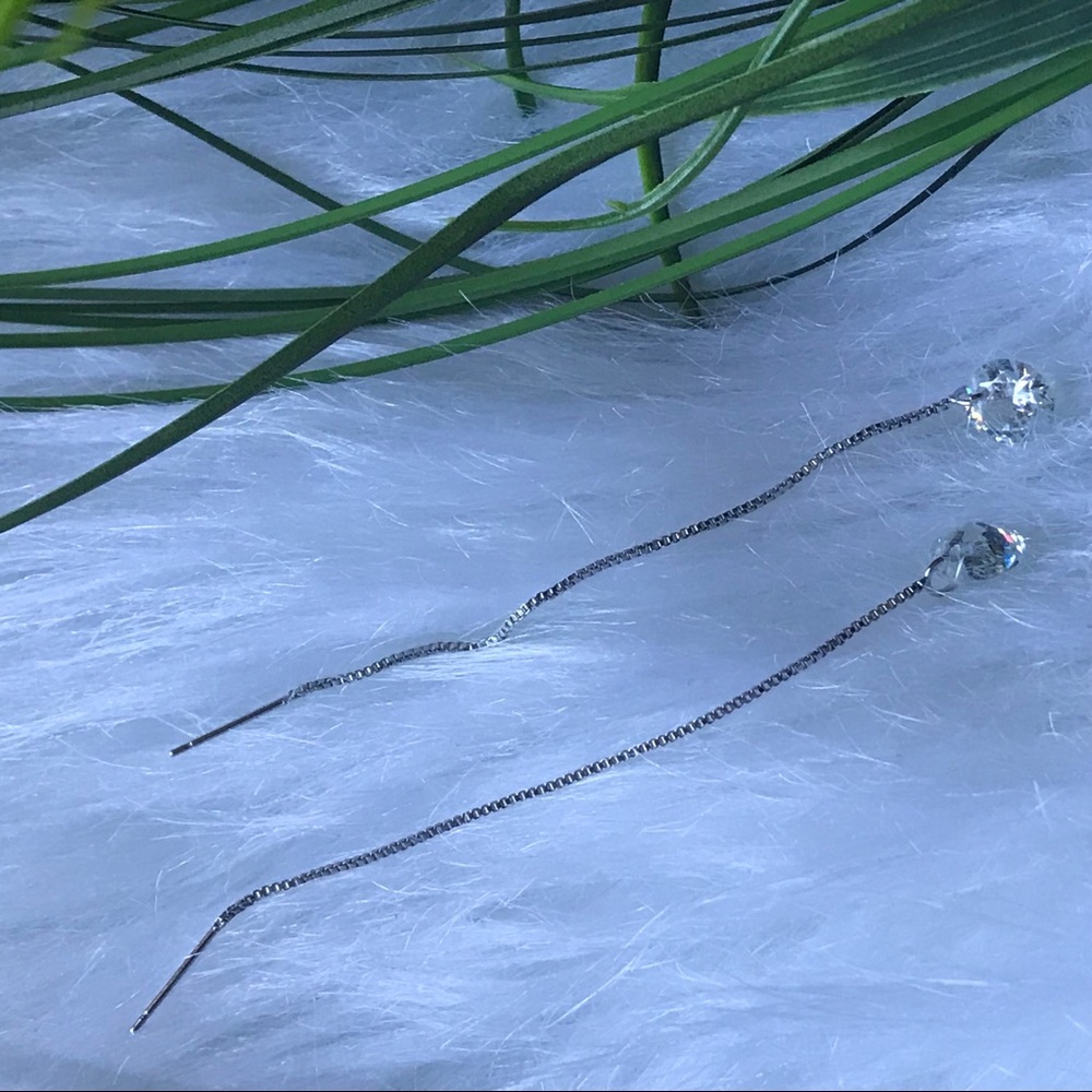 🆕Sterling Silver Rhinestone Pull Through Earring - Picture 5 of 8